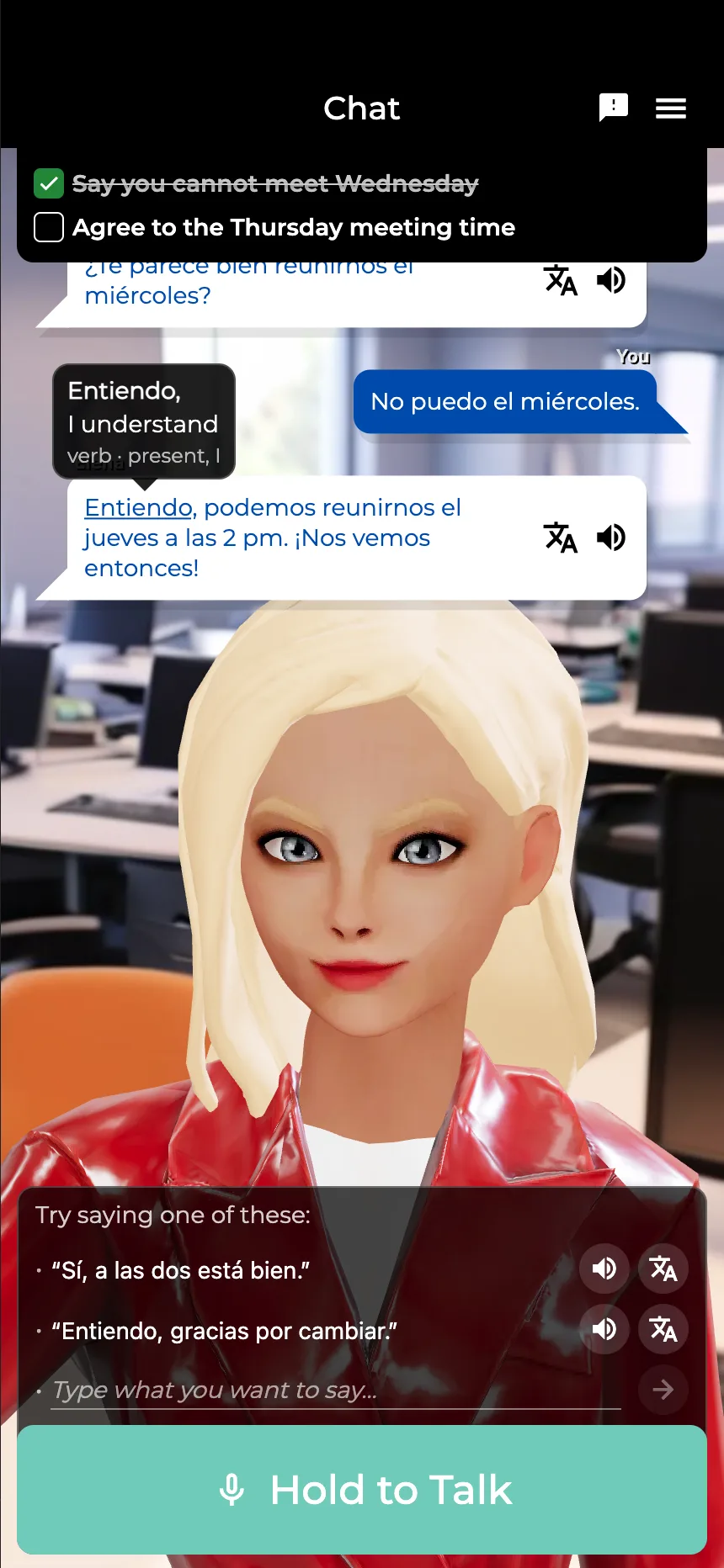 Uma conversa em andamento no app ConvoLive